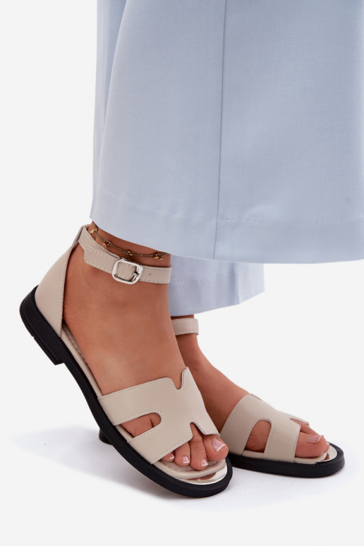 Sandales pour femmesActivéturalnej Skóry avec des talons larges Vinceza 62305 beige