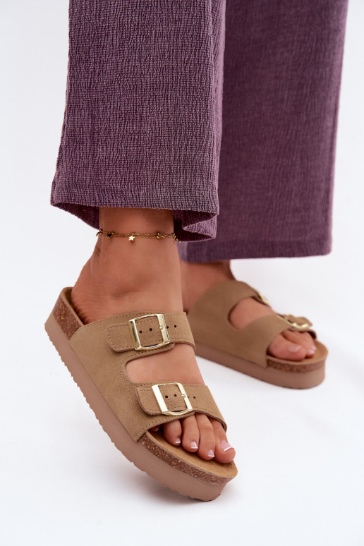 Leder-Platformsandalen mit Schnallen Vinceza 102657, sandfarben