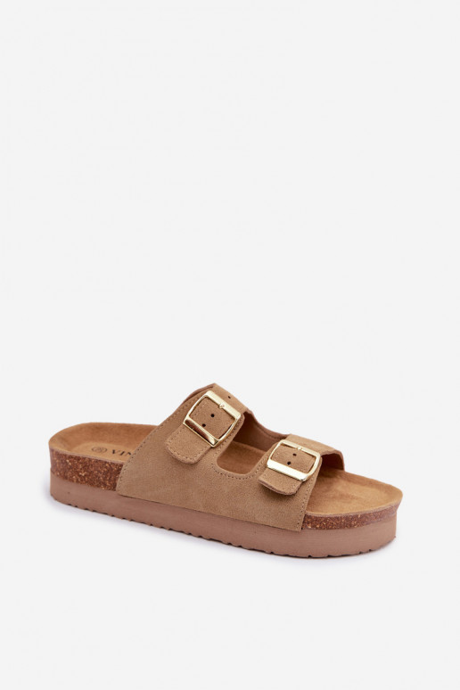 Leder-Platformsandalen mit Schnallen Vinceza 102657, sandfarben