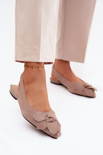 sandalen Leer van suède met brede hakken Met sierlijk Een bloem Vinceza 66951 beige