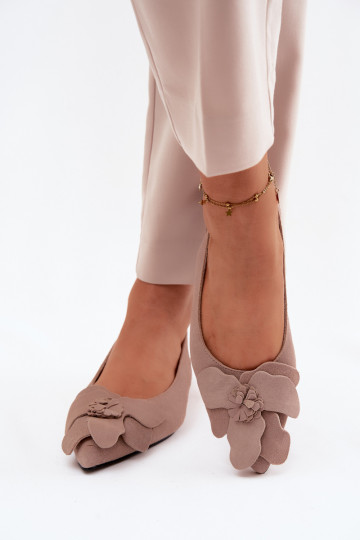 Leren platformsandalen met brede hak en bloem Vinceza 66951, zandkleur 2