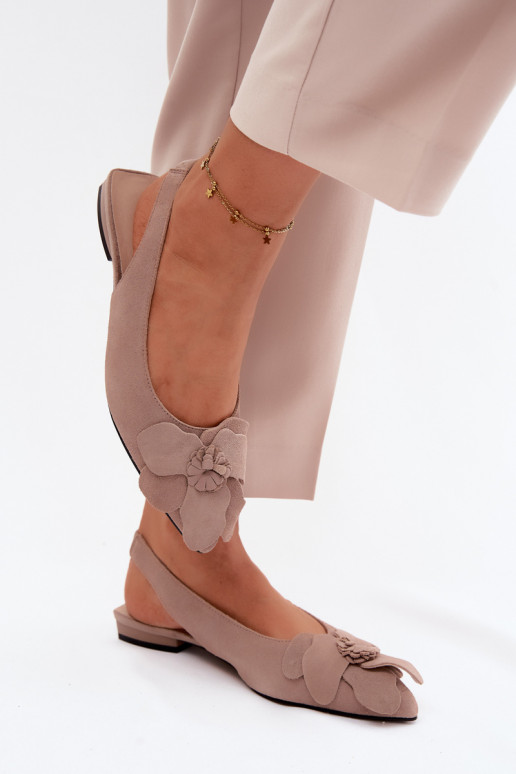 Leren platformsandalen met brede hak en bloem Vinceza 66951, zandkleur