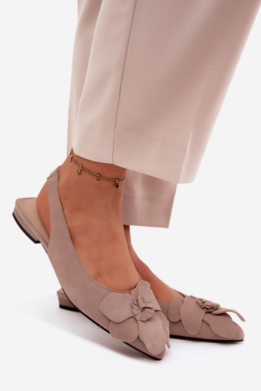Leren platformsandalen met brede hak en bloem Vinceza 66951, zandkleur