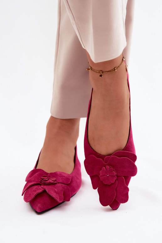 Rosa Leder-Platformsandalen mit breitem Absatz und Blume Vinceza 66951