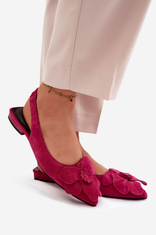 Roze leren platformsandalen met brede hak en bloem Vinceza 66951