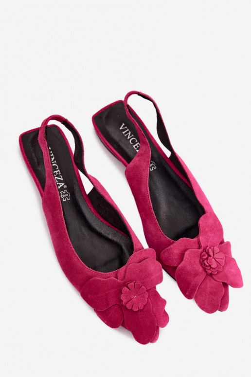 Roze leren platformsandalen met brede hak en bloem Vinceza 66951