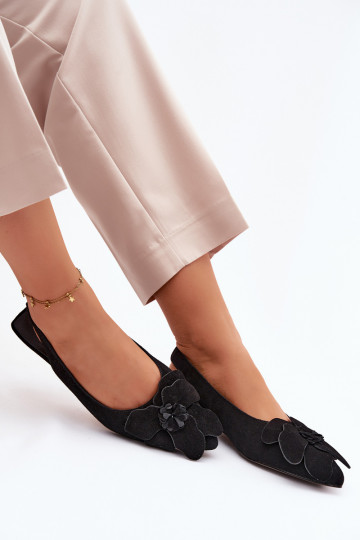 Sandales en cuir noires à plateforme avec large talon et fleur Vinceza 66951