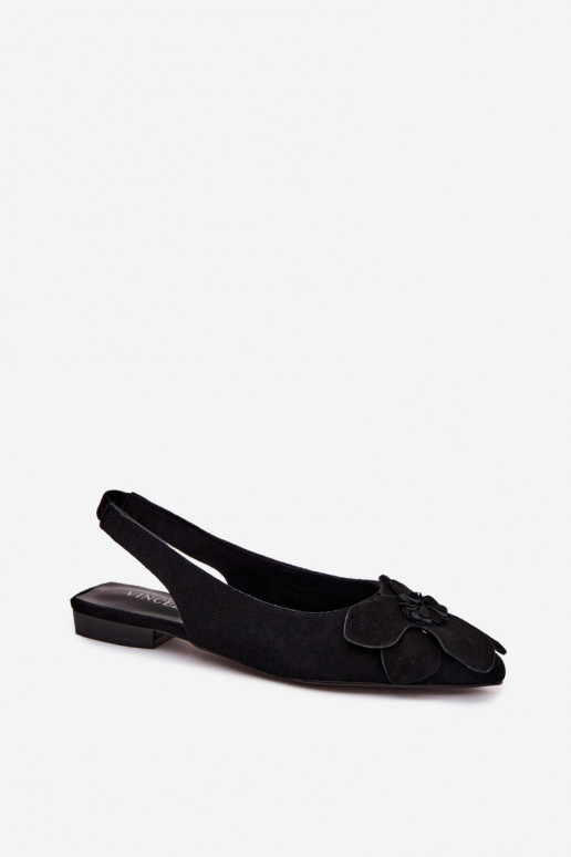 Zwarte leren platformsandalen met brede hak en bloem Vinceza 66951