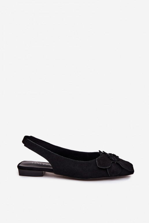 Zwarte leren platformsandalen met brede hak en bloem Vinceza 66951