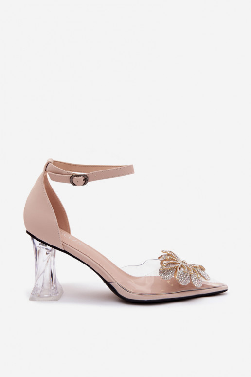 Chaussures avec des talons Avec Brillant Dekoracją Vinceza 62295 beige