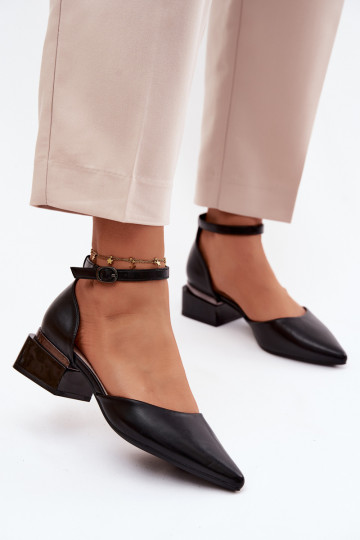 Schwarze Schuhe mit Absatz und Riemen Vinceza 62278