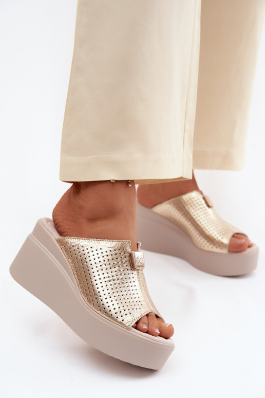 DamespantoffelsOpturalnej Skóry met platform Vinceza 95392 gouden kleur