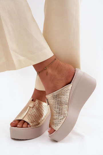 DamespantoffelsOpturalnej Skóry met platform Vinceza 95392 gouden kleur 2