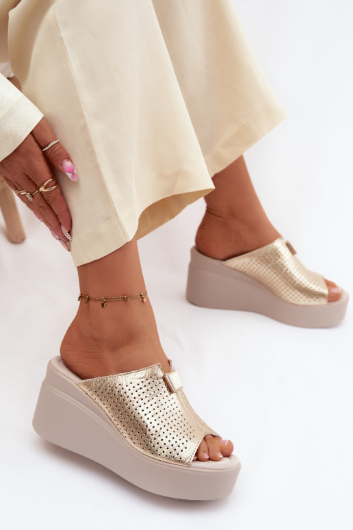 DamespantoffelsOpturalnej Skóry met platform Vinceza 95392 gouden kleur