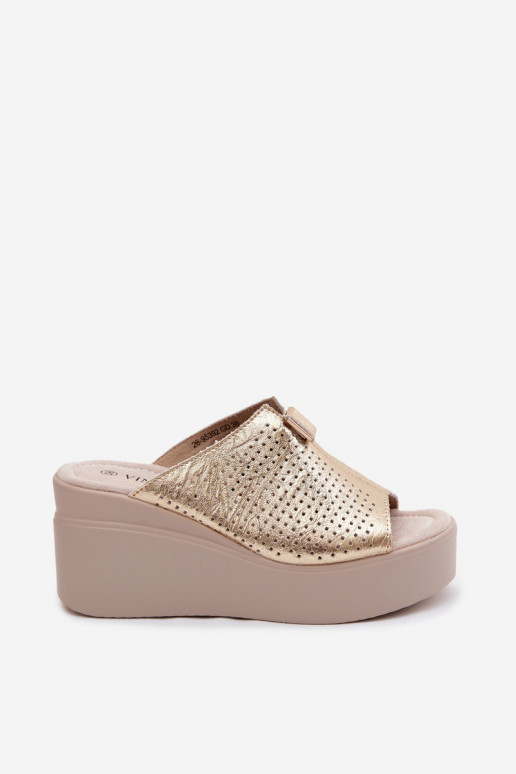 Chaussons à plateforme dorés en simili cuir pour femmes Vinceza 95392