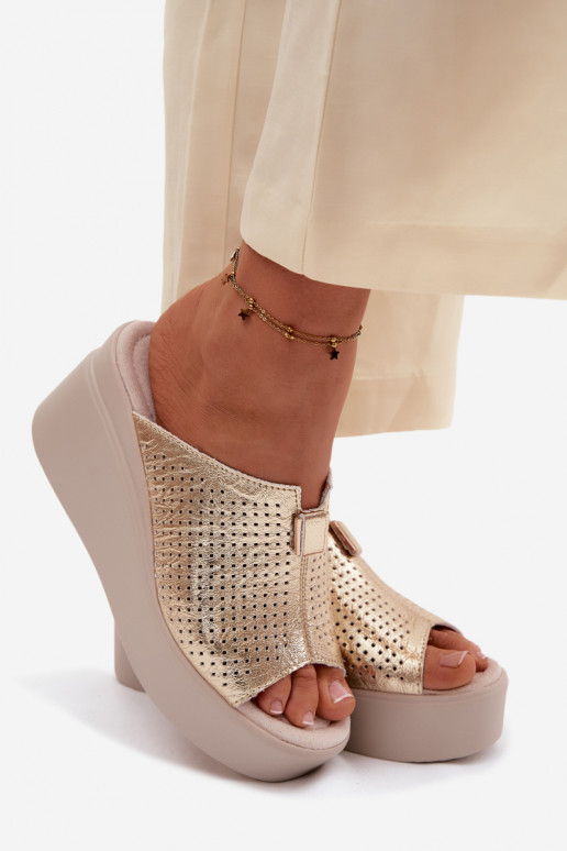 DamespantoffelsOpturalnej Skóry met platform Vinceza 95392 gouden kleur