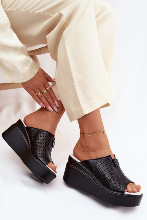 DamenhausschuheErmöglichtturalnej Skóry mit einer Plattform Vinceza 95392 schZuarze Farbe