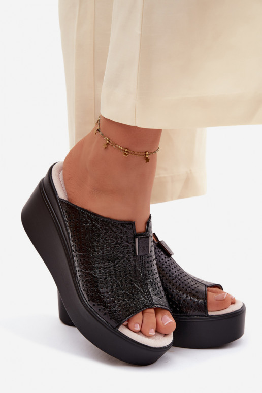 Schwarze Damen-Plattformslipper aus Kunstleder Vinceza 95392
