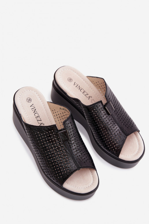 Chaussons à plateforme noirs en simili cuir pour femmes Vinceza 95392