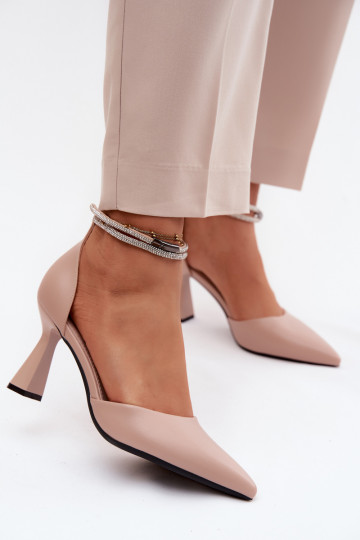 Chaussures beiges avec petit talon et lanières brillantes Vinceza 62283 2