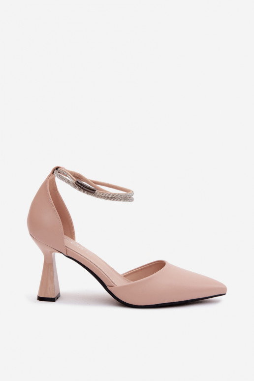 Chaussures beiges avec petit talon et lanières brillantes Vinceza 62283