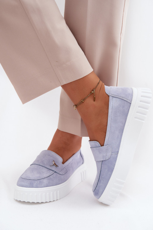 Peau en daim chaussures Féminin avec une plateforme Un modèle convaincant Vinceza 93218 couleur bleue