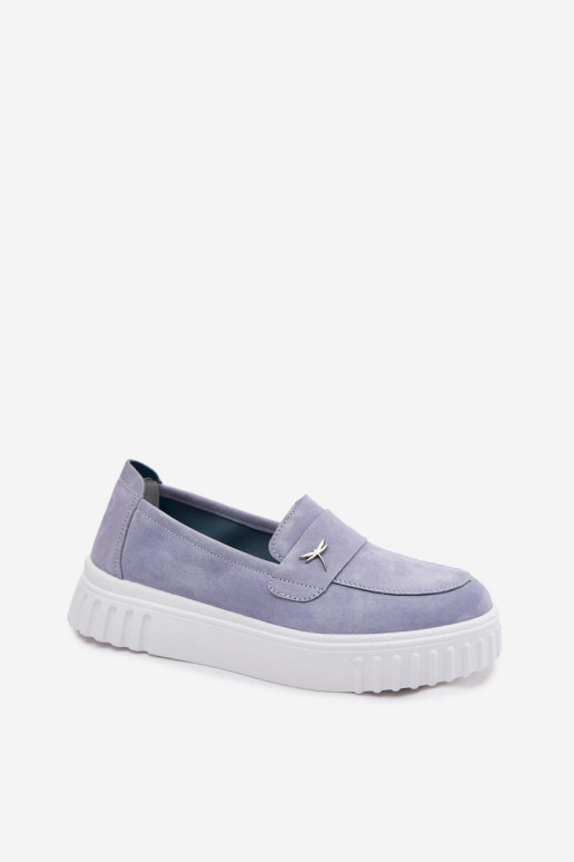 Peau en daim chaussures Féminin avec une plateforme Un modèle convaincant Vinceza 93218 couleur bleue