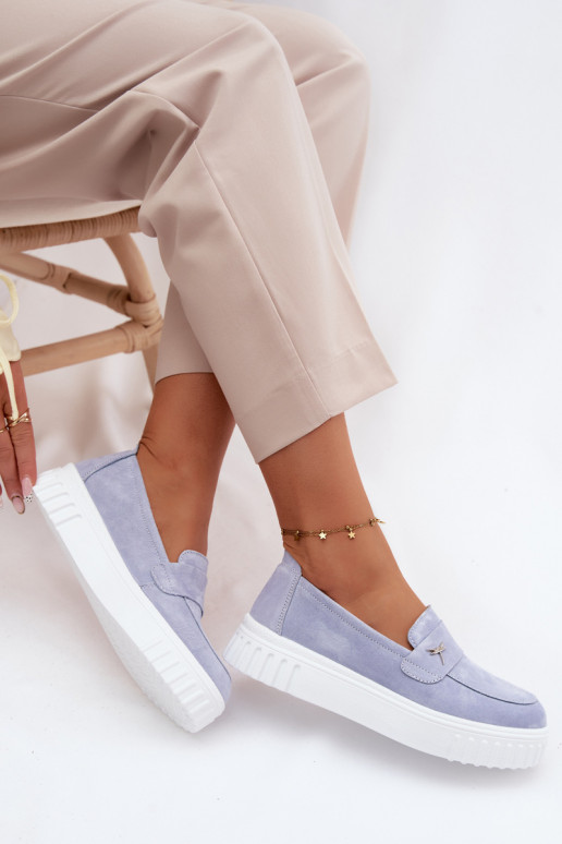 Dames platform instappers van faux suede Vinceza 93218 in blauw