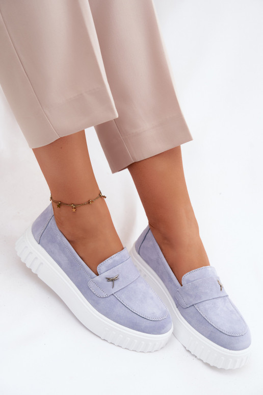 Dames platform instappers van faux suede Vinceza 93218 in blauw