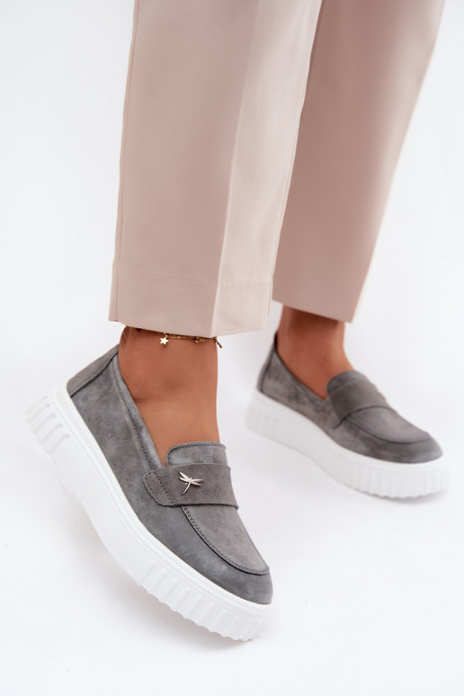 Damen-Plattformslipper aus Kunstveloursleder Vinceza 93218 in Grau