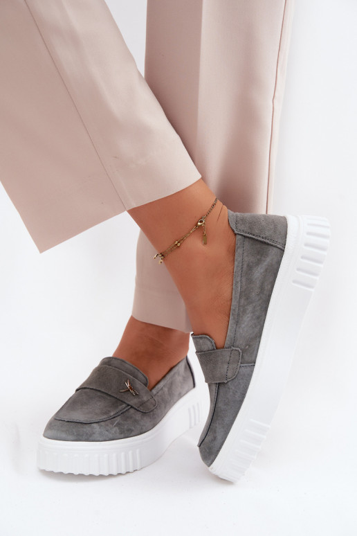 Chaussures à plateforme en simili daim pour femmes Vinceza 93218 en gris