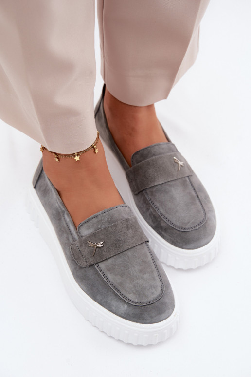 Dames platform instappers van faux suede Vinceza 93218 in grijs