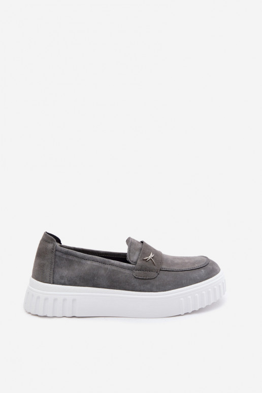 Dames platform instappers van faux suede Vinceza 93218 in grijs
