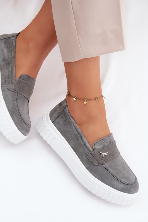 Peau en daim chaussures Féminin avec une plateforme Un modèle convaincant Vinceza 93218 couleur grise