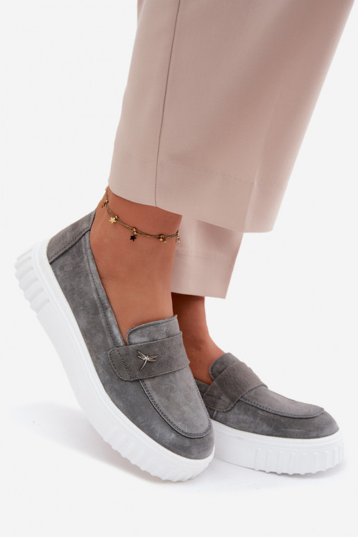 Dames platform instappers van faux suede Vinceza 93218 in grijs