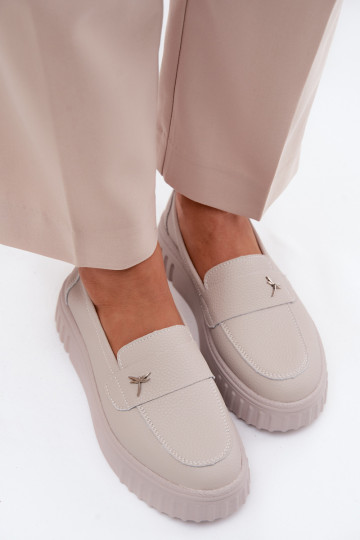 Damen-Leder-Plattformslipper Vinceza 93218 in Beige