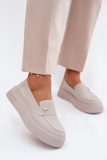 Damen-Leder-Plattformslipper Vinceza 93218 in Beige 2