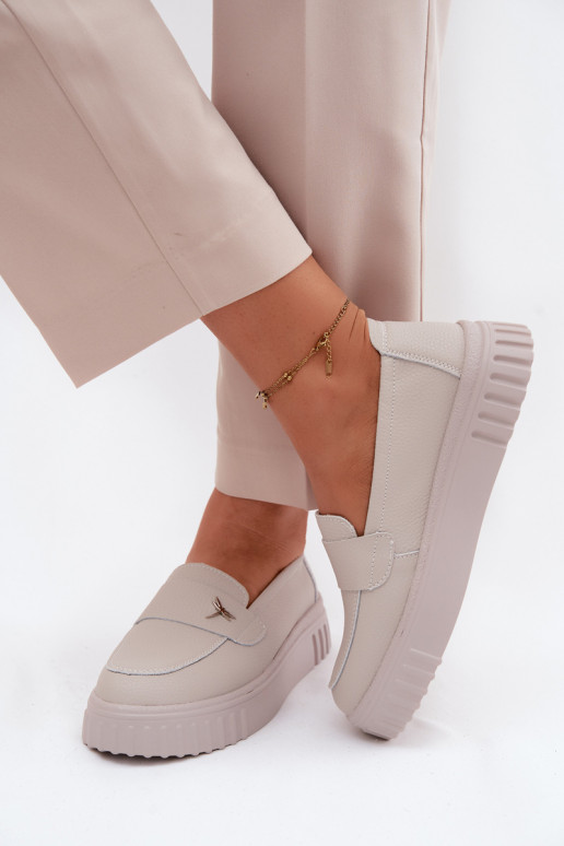 Peau chaussures Féminin avec une plateforme Un modèle convaincant Vinceza 93218 beige