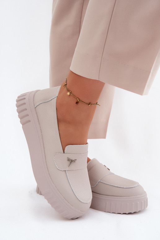Chaussures à plateforme en cuir pour femmes Vinceza 93218 en beige