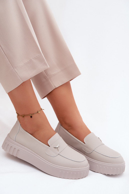 Dames leren platform instappers Vinceza 93218 in beige