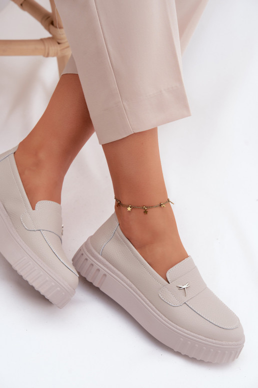Chaussures à plateforme en cuir pour femmes Vinceza 93218 en beige