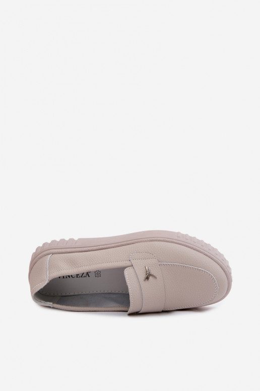 Chaussures à plateforme en cuir pour femmes Vinceza 93218 en beige