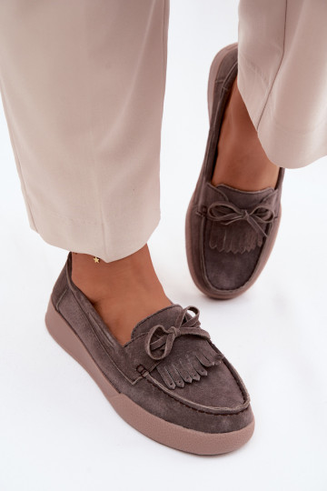 Mocassins en simili daim pour femmes avec nœuds et franges Vinceza 93223 en marron 2