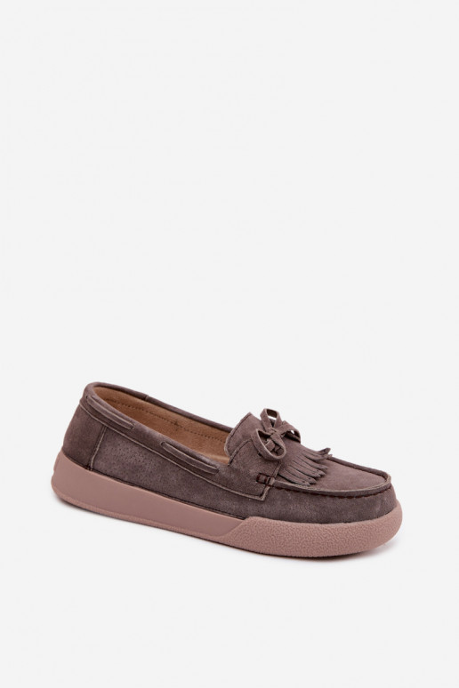 Mocassins en simili daim pour femmes avec nœuds et franges Vinceza 93223 en marron