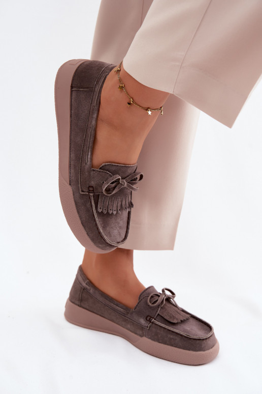 dames mocassinsOpturalnego van suèdeu met linten En Randen Vinceza 93223 bruine kleur