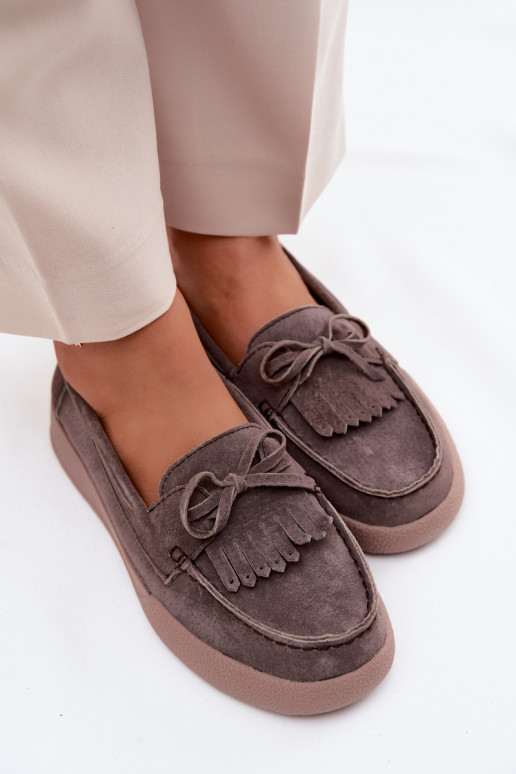 dames mocassinsOpturalnego van suèdeu met linten En Randen Vinceza 93223 bruine kleur