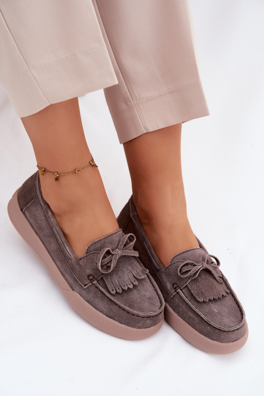 Mocassins en simili daim pour femmes avec nœuds et franges Vinceza 93223 en marron