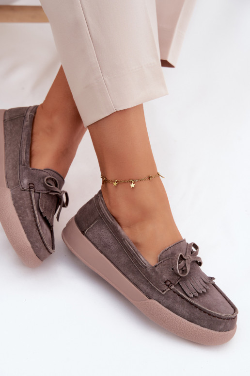 Mocassins en simili daim pour femmes avec nœuds et franges Vinceza 93223 en marron