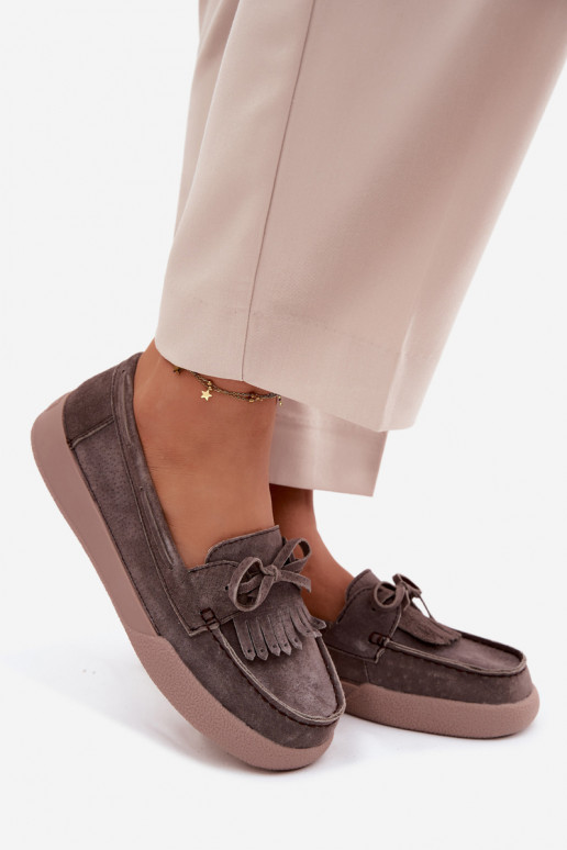 mocassins pour femmesActivéturalnego en daimu avec des rubans Et la frange Vinceza 93223 marron