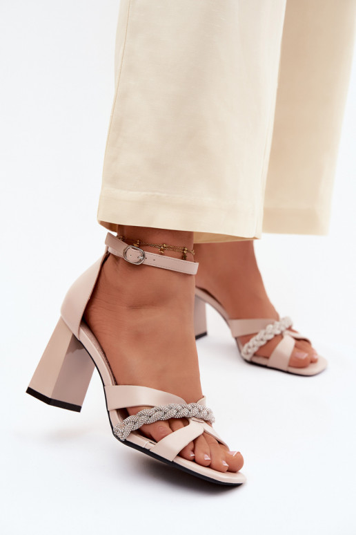 Dames sandalen met hakken Opar de Pasek met sprankelende gaten Vinceza 62298 beige